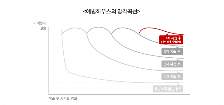 학업 방법별 성취도 곡선